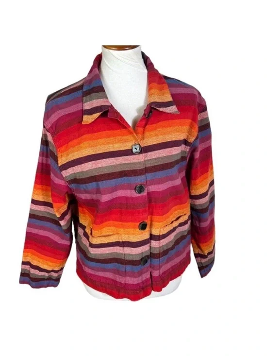 Tantrums Multicolor Striped Button-Front cotton Jacket - Picture 1 of 12